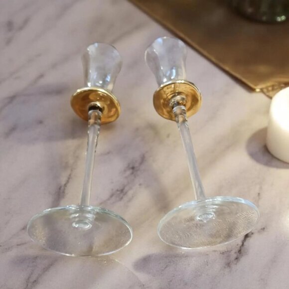 Vintage Venetian Hand-Blown Cordial Glasses – Gold Bobeche, 8" Tall, Set Of 2 - Picture 3 of 9